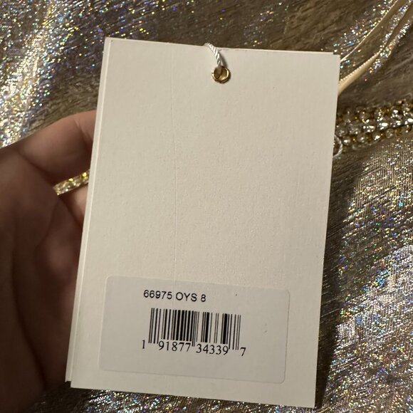 NWT Mac Duggal One Shoulder Metallic Ruffled Evening Gown 8 Oyster #8261 - Picture 7 of 9